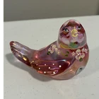Fenton Hand Painted Signed Pink Art Glass Bird Figurine Floral 2007 C. Riggs