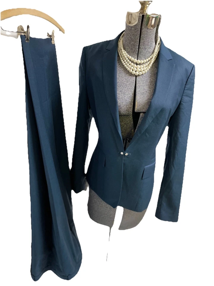 NUEVO Traje Pantalón Hugo Boss Talla 6 y 8 Dos Piezas Ligero Lana Moderno Prensa Tachuela Foto 3 de 4