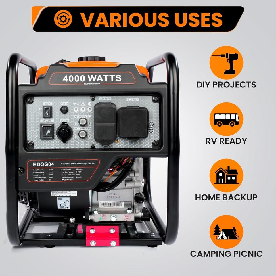 4000W Open Frame Gas Generator Quiet Inverter Gas Powered 208CC 4 ...