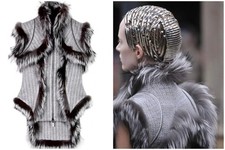 2011 Alexander McQueen Silver Tweed Vest Frock Coat with Fox Fur