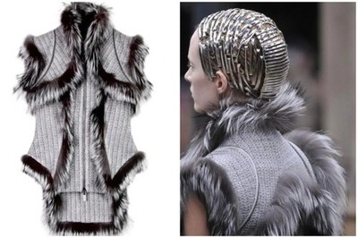 2011 Alexander McQueen Silver Tweed Vest Frock Coat with Fox Fur