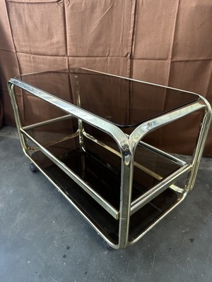 Beistelltisch 80er Smoked Glass Mid Century Vintage Rauchglas Space Age Tisch
