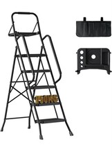 5 Step Folding Ladder with Tool Tray & Anti-Slip Pedals for Home or Garage Use