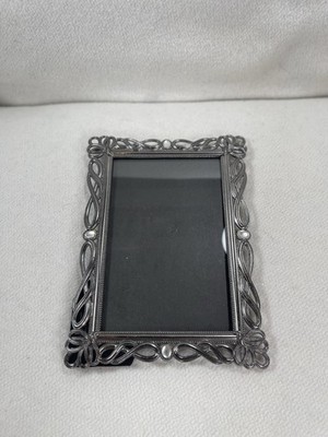 Elsa Inc Silver Tone Metal Photo Frame Ornate Design Pearl Accent 4x6 