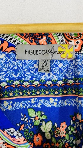 Fig and Flower Blue Floral Paisley Tunic Blouse Top Popover 2X - Picture 3 of 4