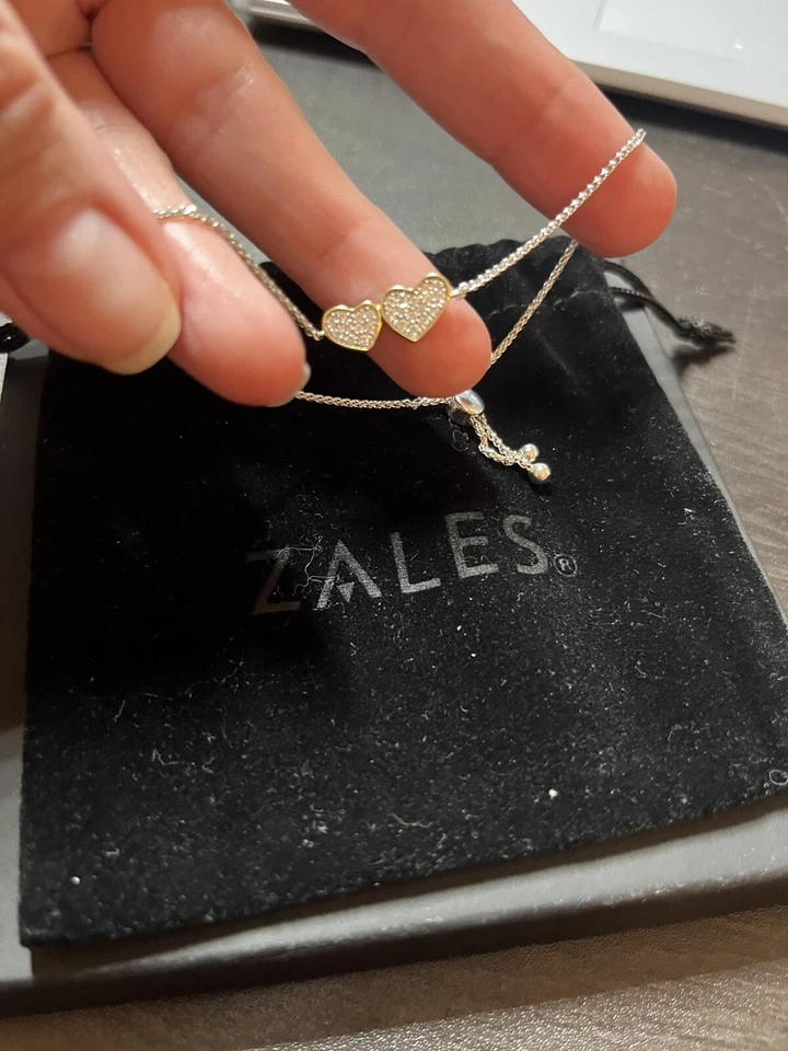 Pulseira de diamante coração duplo Zales - Imagem 3 de 3