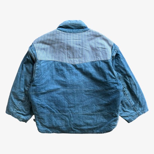 Vintage 80s Men's Lois Blue Denim Puffer Jacket With Striped Waistcoat, Sailor - Picture 3 of 8