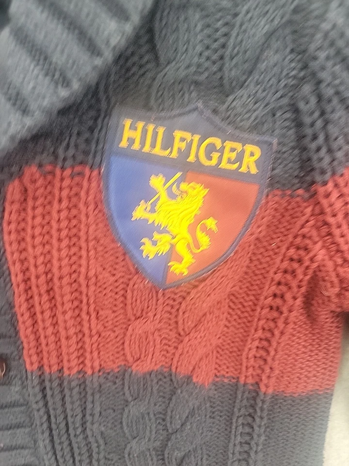 Cárdigan tejido Tommy Hilfiger vintage suéter a rayas escudo juvenil niño mediano Foto 2 de 4