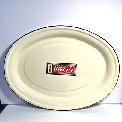 Vintage Coca Cola Oval Enamel Serving Tray Platter