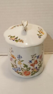 AYNSLEY Cottage Garden FLOWERS & BUTTERFLIES Lidded JAR.  Butterfly Finial .