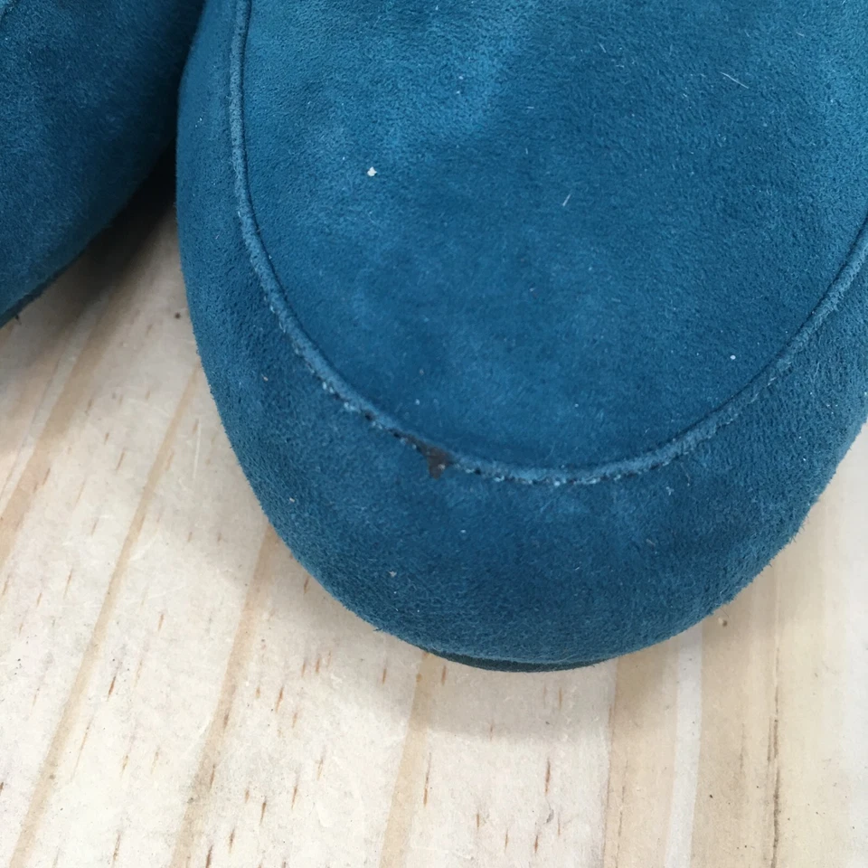 Yosi Samra Zapatos Mujer 9 Bloques Tacones Sin Cordones Mocasines Azul Gamuza Informal Comodidad Foto 3 de 4