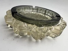 Vintage Mid Centery Modern Round 2piece Complete Glass Starburst Ashtray Rare