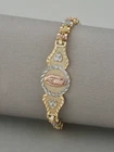 Brazalete Esclava Pulsera Manilla de Oro 10K Joyería con Virgen Maria Para Mujer
