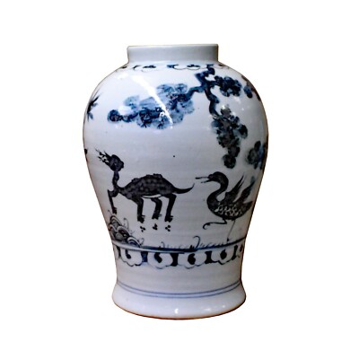 白と青の世界 Chinese Gray Blue Off White Tree Animal Graphic Ceramic Vase