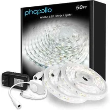 50Ft Dimmable 6500K Daylight White Led Light Strip, 900 Leds 24V Led Lights for