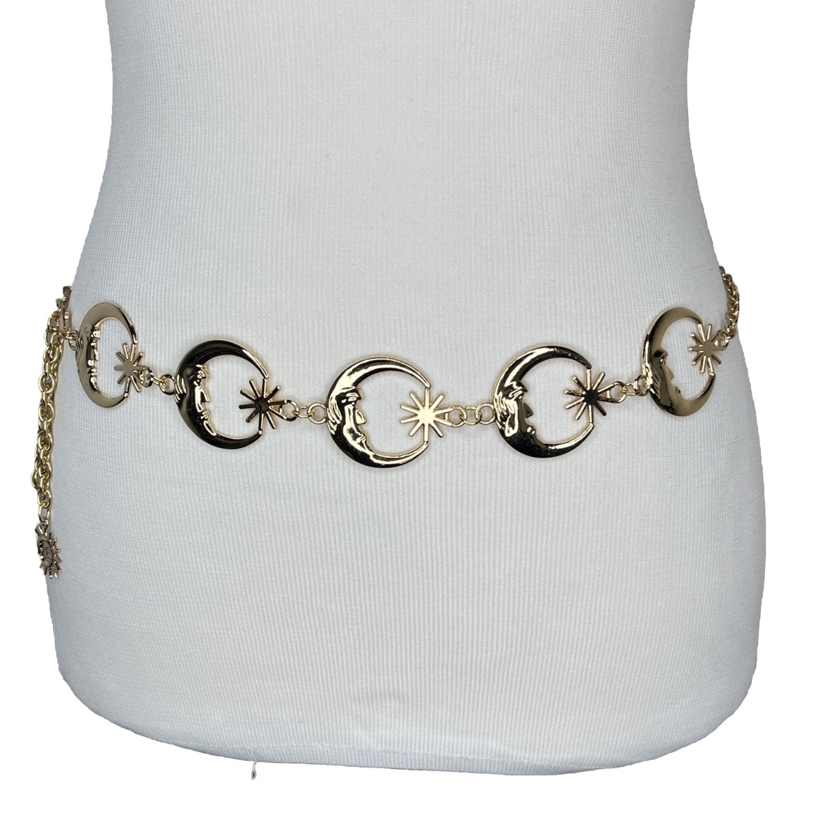 Gold Tone Celestial Moon Chain Belt Sun Face Star M Retro  display picture 2