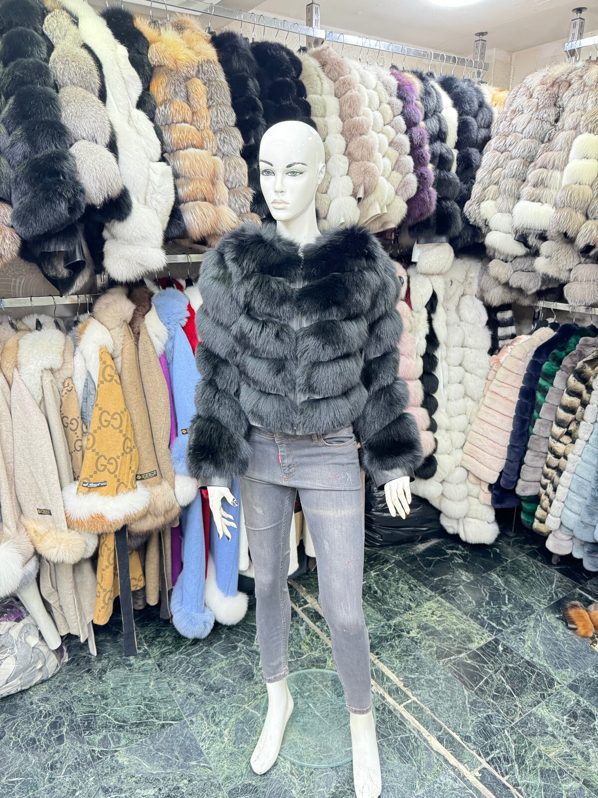 FILA Cappotto donna invernale vera pelliccia di volpe cappotto corto morbido elegante nero 5 file S M L X XL