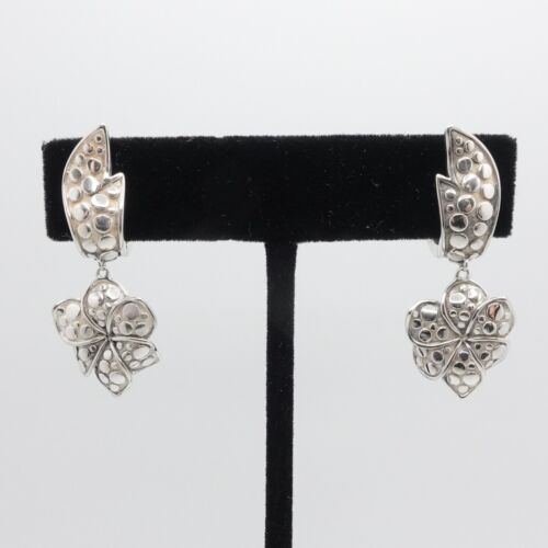 John Hardy Sterling Silver Ayu Dot Frangipani Flower Drop Earrings - Picture 8 of 9