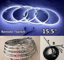 15.5" DUAL ROW PURE WHITE Switch Remote Strobe LED Trucks Wheel Rings Lights Set