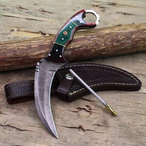 LOT OF 50 9 INCH HANDMADE DAMASCUS STEEL KARAMBIT KNIFE WOOD HANDLE W/SHEATH - Picture 2 of 4