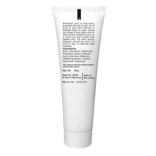 Sebogel Salicylic Acid & Nicotinamide Gel for Pimples and Oily Skin, 30gm - Picture 3 of 5