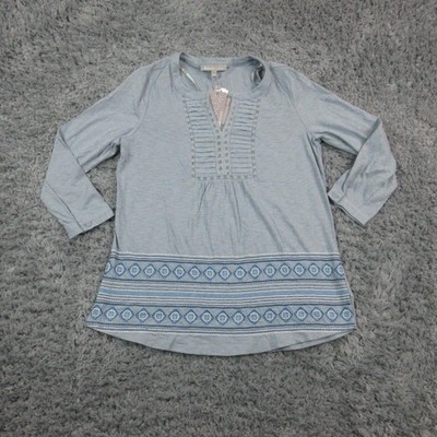 Daniel Rainn Shirt Womens Small Blue Patoke Split Neck Knit Blouse NWT