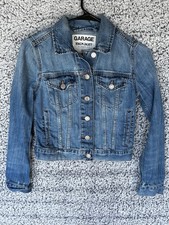 Garage Denim Jacket Womens XS Classic Fit Cropped Blue Jean Trucker