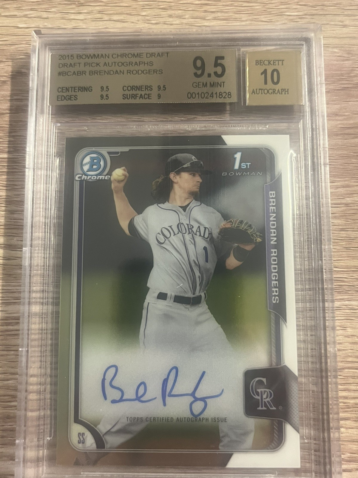 2015 Bowman Draft Brendan Rodgers Chrome Auto #BCA-BR Rockies BGS 9.5/10
