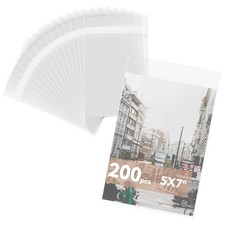 200 Pack 5 1/4"x7 1/8" Clear Resealable Plastic Sleeves for 5x7 Prints Photos