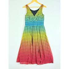 eShakti Ombre Plaid V Neck Sleeveless Midi Dress Women Size M 8