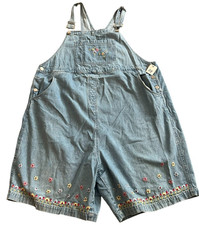 Motherhood Kids Girls Bib Shortall Blue Size XL Denim Embroidered Floral
