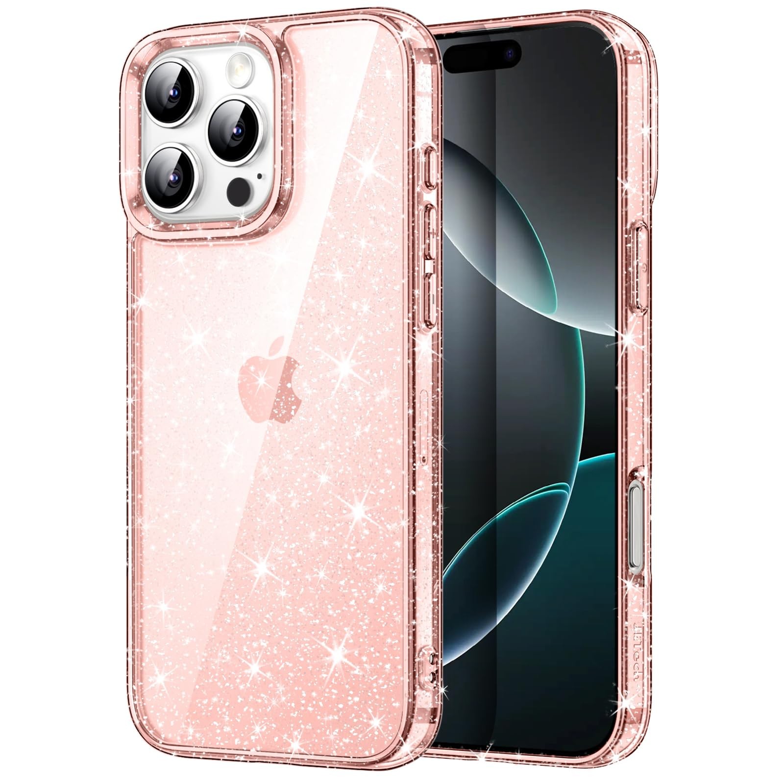 Coque antichoc iPhone 16 Pro Max transparente avec paillettes argentées anti-rayures