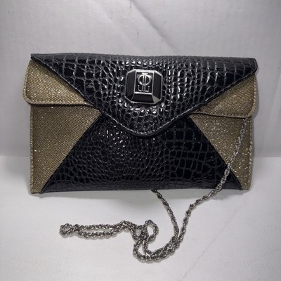 JLO Sml Gold Black Handbag Faux Crocodile Old Money Classy Shoulder Clutch Bag