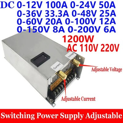 Adjustable DC Power Supply 0-200V 1200W AC 110V 220V Switching Bench Module