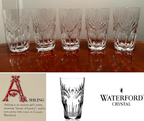 Set 5 Vintage WATERFORD CRYSTAL Ashling 10 oz.Highball Tumblers Glasses IRELAND