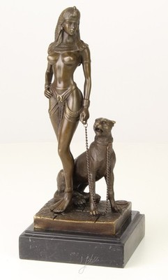 Bronzefigur Bronzeskulptur Bronze Figur Cleopatra Königin Ägypten mit Panther