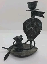 Vintage SPI San Pacific Mouse On Leaf Paddlin SailBoat Candle Holder Brass NICE!