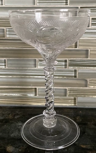 Vintage STEUBEN NOYON Engraved Water Goblet #6126, 6” Tall