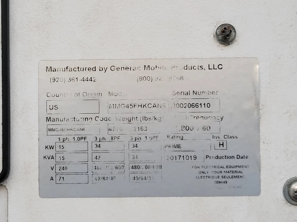 2017 Generac MMG45FHKCAN6 34 kW, 42 kVA gerador diesel móvel com reboque - Imagem 2 de 4