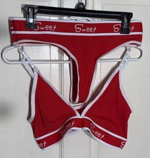 Women’s 2 Piece Red Thong And Bralette Set Size Large