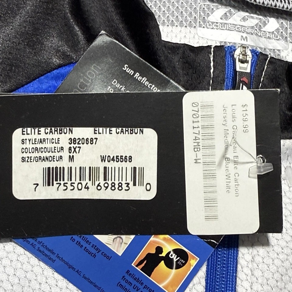 Camiseta deportiva de ciclismo Louis Garneau para hombre M blanca azul negra Elite iones de carbono cremallera completa Foto 2 de 4