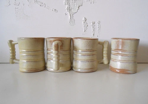 Frankoma Plainsman Set Of 4 Handle Mugs Desert Gold Glaze Vintage Oklahoma Clay