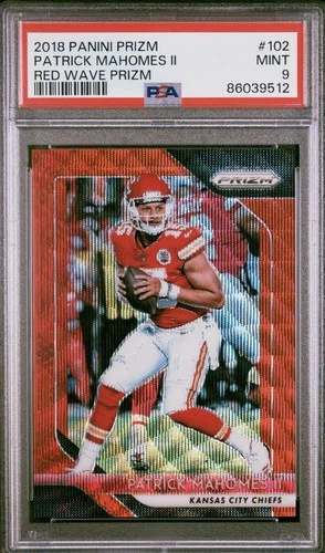Patrick Mahomes II 2018 Panini Prizm #102 Red Wave /149 PSA 9 Jersey color match