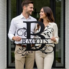 Personalized Family Name Metal Sign, Custom Last Name Monogram Wall Art