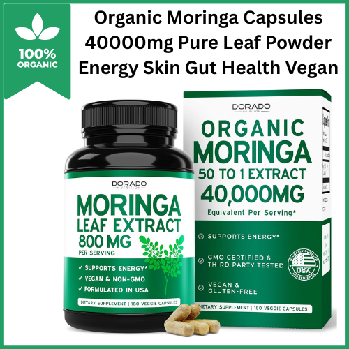 Bio Moringa Kapseln 40000mg reines Blattpulver Energie Haut Darm Gesundheit vegan - Bild 1 von 6