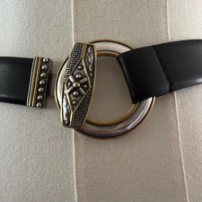 Chico's Black and Gold Belt with Ornate Buckle Adaptable Size