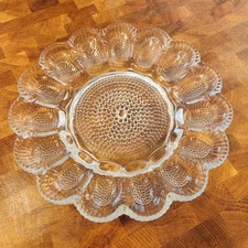 Vintage Indiana Glass 11" Crystal Deviled Egg Relish Tray Hobnail 