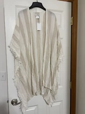 Zighilly Cream Beige Striped Shawl Open Front Made In Italy NWT