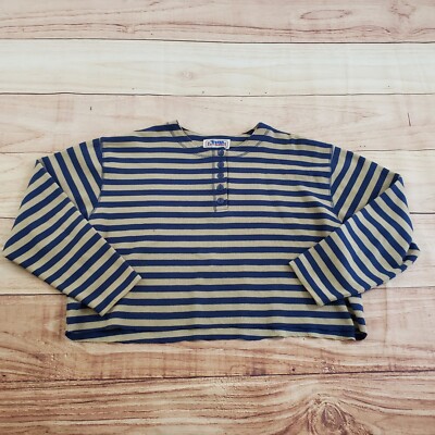 Bechamel Shirt Womens Large Blue Beige Long Sleeve Striped Cropped Ladies *