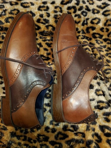 COLE HAAN GRAND 0S MEN/MAN 2 TONE BROWN LACE UP SHOES OXFORD DARK BOWN/BROWN - Picture 4 of 6